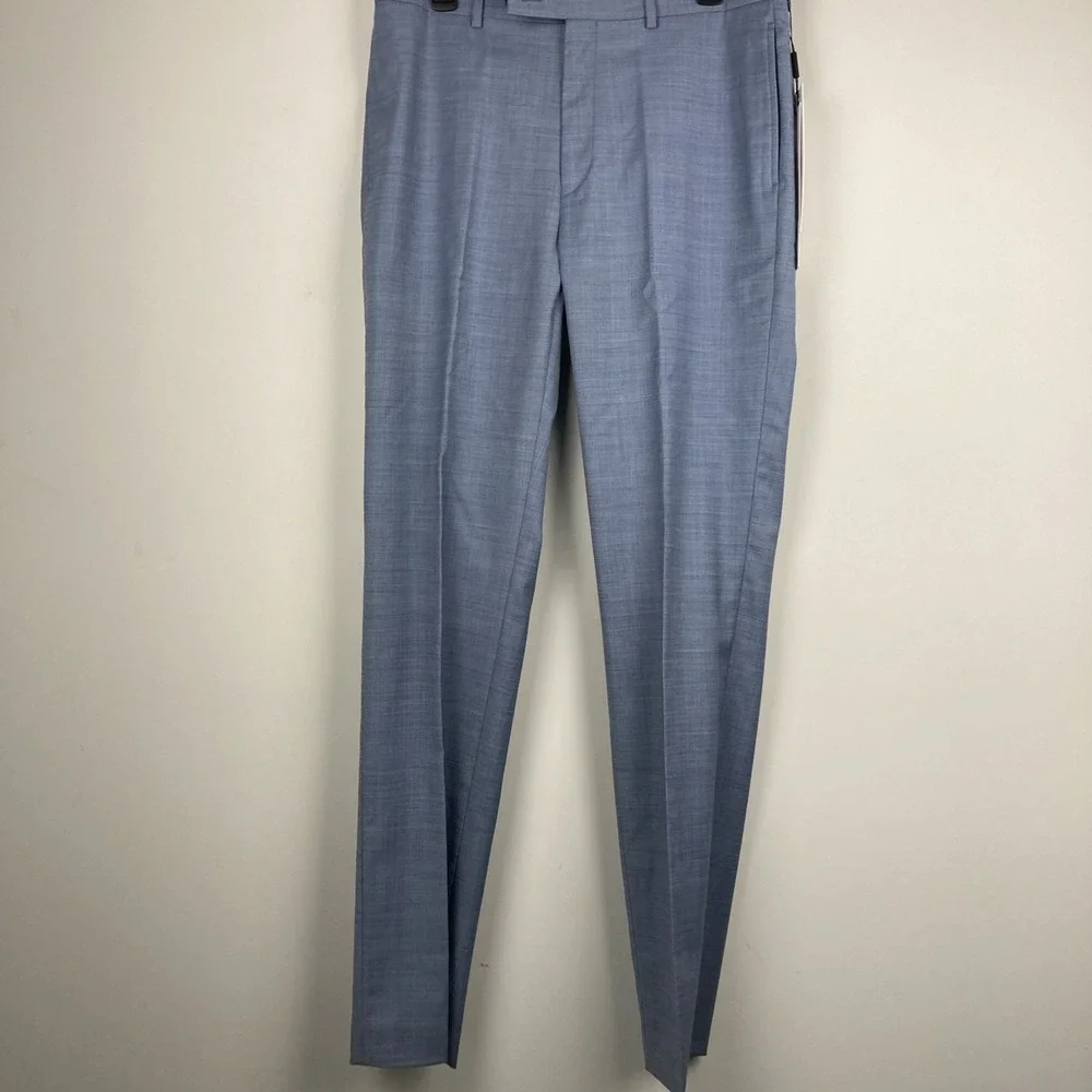 Calvin Klein Mens Slim fit Dress Pants 34W 34L‎ Light Blue Solid Stretch